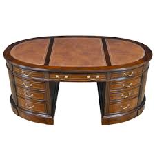 Antique partners desk, pedestal desk, leather top desk, large antique desk : Oval Partners Desk Niagara Furniture Leather Top Partner Desk