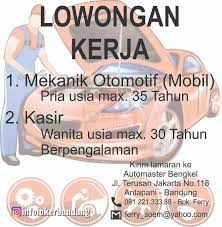 Kawasan antapani di kota bandung adalah kawasan perumahan. Lowongan Kerja Mekanik Kasir Automaster Bengkel Antapani Bandung April 2019 Bengkel Psikolog Periklanan