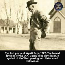 Last photo of Wyatt Earp, taken on January 11, 1929. He would die two days  later from cystitis at the age of 80. This photograph captures the  legendary lawman Wyatt Earp in