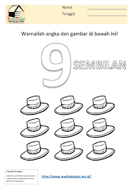 Download gambar mewarnai ini sebagai sarana melatih anak paud anak tk dan anak sd belajar menyusun warna diatas kertas. Mewarnai Angka 9 Sembilan Dan Mewarnai Gambar Topi