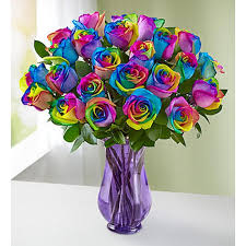 Globalrose.com has been visited by 10k+ users in the past month 1800flowers Two Dozen Kaleidoscope Rainbow Roses With Purple Vase Walmart Com Walmart Com