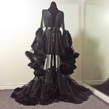 Cassandra Sheer Black Marabou Dressing Gown Feather Prom Dress Gowns Dresses Fashion