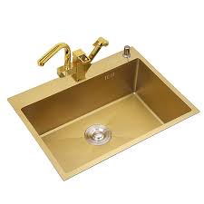 The gold finish wall mount sink faucet is the star of this bathroom but the brushed gold bathroom accessories add little touches of luxury throughout the space. Gold Kitchen Sinks 3mm Thickness Stainless Steel Double Bowl Above Counter Nano Coating Sinks Vegetable Washing Basin With Tap 6 Off