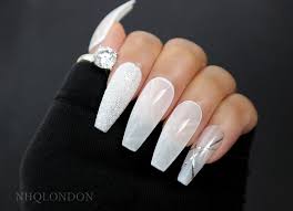 Today i'll be sharing how i did this set. Coffin White Acrylic Nails With Diamonds Nail And Manicure Trends
