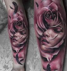 Women Portrait Tattoo In Rose 3d Ideas Tattoo Designs Portrait Tattoo Face Tattoos For Women Skull Girl Tattoo