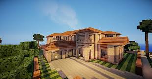 The exterior of the house shows off peony bushes among other flowers, hedges, topiaries and even palm trees! Spanish Style House Minecraft Best Home Style Inspiration