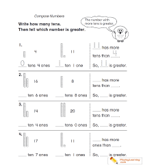 Each math worksheet has an answer sheet attached this includes grouping numbers into tens and ones. Astonishing Comparing Numbers Worksheets 1st Grade First Comparison Math Worksheet Extraordinary Free Printable Addition Word Jaimie Bleck
