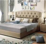 Luxury American Style Fabric Bed Bedroom Furniture Modern High Back Bed