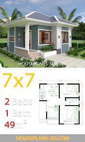 2 bedroom floor plan 3d. House Design 7x7 With 2 Bedrooms Full Plans House Plans 3d Small House Layout Small House Design Plans Small House Design