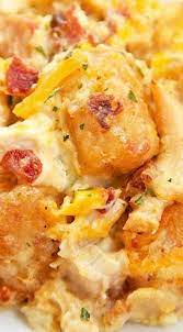 The ranch sauce is a combination of dry ranch dressing mix, sour cream, and cream of chicken soup. Cracked Out Chicken Tater Tot Casserole Recipes Chicken Recipes Chicken Tater Tot Casserole