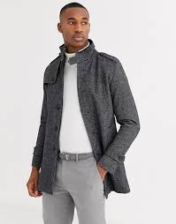 Selected Homme Manteau En Laine A Col Officier Gris Asos