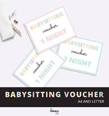 A cute and free babysitting voucher to print for giving a special couple a free night off to do what they please, child free! Babysitting Voucher Babysitting Gift Voucher Mothers Day Etsy