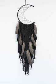 Black And White Dream Catcher Wall Art All Black Crescent Moon Dreamcatcher Dream Catcher Moon Catcher Unique Wall Decor Large Feathers Dream Catcher Diy Black Dream Catcher Dream Catcher