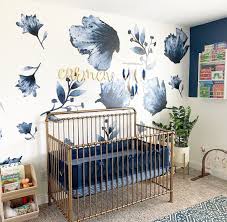 Blue Flower Wall Decals In Navy Girls Nursery Blue Floral Nursery Blue Nursery Girl Nursery Decor Inspiration