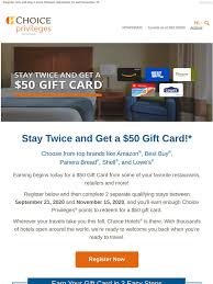 Maybe you would like to learn more about one of these? Choice Hotels Earning Starts Today For A 50 Gift Card Milled