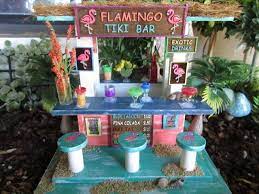 Miniature Garden Flamingo Tiki Bar Hut Beach Handmade Fairy Decor Accessory House Fairy Decor Tiki Bar Fairy Garden Diy