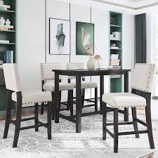 They can create more counter space in your kitchen. Topmax 5 Pieces Dining Table Set Counter Height Dining Set With 4 Upholstered Chair And Classic Elegant Rectangle Table For Kitchen Dining Room Space Saving Furniture Espresso Beige From Walmart Accuweather Shop