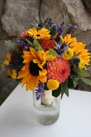 Summer Bouquet Of Dahlia Sunflowers Celosia And Salvia Www Lushflorals Ca Wedding Bouquet Fake Flowers Sunflower Wedding Sunflower Centerpieces