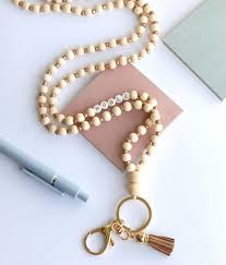 Personalized Boho Teacher Lanyard, Personalized Lanyard, Glass Seed Beads,  Badge Holder, Teacher Gift, Wood Beads and Gold Lanyard, ID Badge