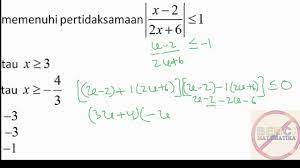 Nilai x yang memenuhi persamaan │3x + 6│ = 9 adalah. Pertidaksamaan Mutlak Pembagian Youtube