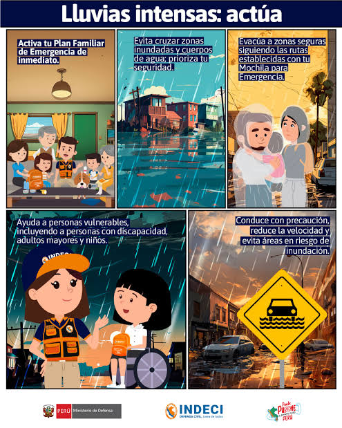 📣 Sigue estas recomendaciones del #INDECI ante lluvias intensas 🌧️. Comparte esta información 🔄 #LluviasIntensas