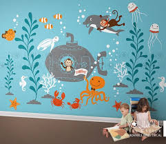 Underwater Wall Decal Ocean Submarine Turtle Monkey Jelly Fish Dolphin Kids Wall Decal Wall Sticker Kids Wall Decals Wall Stickers Kids Underwater Theme