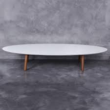 Table basse relevable et extensible recto : Table Basse Ovale Scandinave Avec Plateau En Bois Laquee Blanc By A