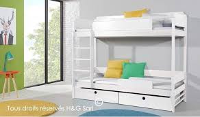 Lit enfant 2 places commode de rangement bureau. Lit Superpose 2 Places En Bois Blanc Massif 90 X 200 Cm