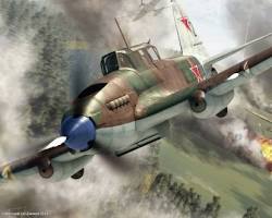 Image of Soviet and German aircraft engaging in aerial combat over Kursk