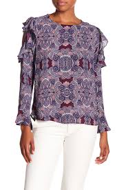 harve benard georgette ruffle cutout printed blouse nordstrom rack