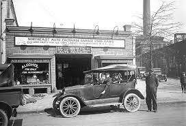 Scene Automobile Repairman And Driver Car Bar Used Car Parts Antique Cars