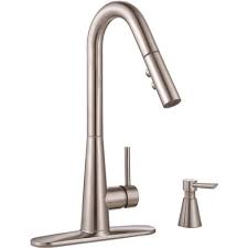 Shop for satin nickel kitchen faucet online at target. Premier Part 67553 0504 Premier Essen Single Handle Pull Down Sprayer Kitchen Faucet With Soap Dispenser In Brushed Nickel Pull Down Spray Kitchen Faucets Home Depot Pro