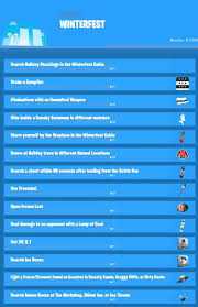 Winterfest 2019 will run from today, december 18th, to january 7th which is, yes, three weeks and starting today, you can click the new snowflake tab in the fortnite lobby which will zip you over to same goes for challenges as presents. Fortnite Winterfest Challenges List Achievements Gamesgds