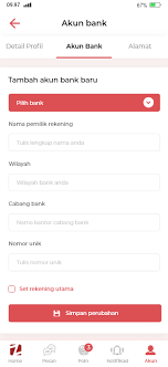 My Profile Add New Bank Account Pesan Tulisan Nama