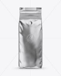 Glossy Metallic Coffee Bag With Valve Mockup Front View In Bag Sack Mockups On Yellow Images Object Mockups Coffee Bag Metallic Bag Bag Mockup