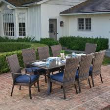 Royal Garden Anacortes 9 Piece Aluminum And Steel Outdoor Dining Set With Midnight Cushions Frs6 In 2020 Patio Dining Set Discount Outdoor Furniture Outdoor Dining Set