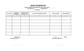 Formatnya dibuat menggunakan selembar kertas dan diberikan kolom nomor, nomor surat, perihal surat, nama penerima surat, dan tanda tangan disertai tanggal diterimanya. Buku Ekspedisi Bpd