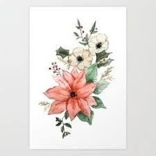 Christmas Poinsettia And Holly Foliage Watercolor Art Print Birth Flower Tattoos Art Prints Christmas Tattoo