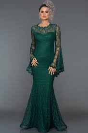 Zumrut Yesili Dantelli Uzun Kol Abiye Elbise L6040 Evening Dresses Elegant Dresses Formal Dresses