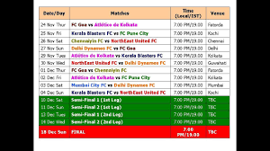 isl 2017 indian super league schedule time table