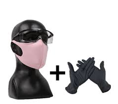 Classy pink gloves sure to dress up the all white winter wardrobe. Pinky Lady Set Nano Face Mask Safety Goggles Protective Gloves Cool Mania
