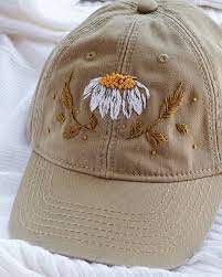 Hand Embroidered Floral Daisy Hat Cap Dmc Embroidery Hat Embroidery Embroidery