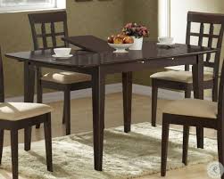 The dinette set includes a kitchen table and 4 mid century dining chairs, our dining table and solid wood dining room chairs are comfortable in any dining area as well as in kitchen areas. 1897 Cappuccino Butterfly Leaf Extendable Dining Table From Monarch I 1897 Coleman Furniture