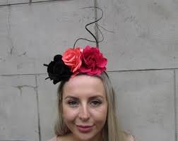 Black Orange Hot Pink Rose Flower Statement Feather Fascinator Headband  Headpiece Races Wedding Sh-477uu