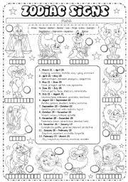 zodiac signs esl worksheet by languageleader88