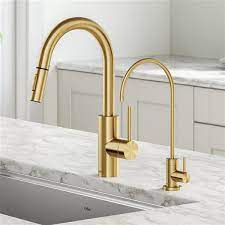 2018 browse the discount kitchen faucets, bathroom sink faucets, shower faucets at faucetshop.ca, choose the best faucets that is right for you! Kraus Pull Down Kitchen Faucet And Water Filter Brushed Brass Lowe S Canada