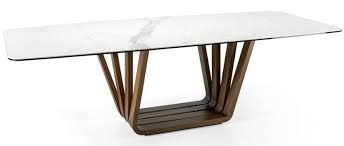 Designer Table Rectangulaire Plateau Marbre Porcelaine Et Pieds Bois Plaque Noyer Matega 260 Cm Lestendances Fr Marbre Plateau En Marbre Porcelaine