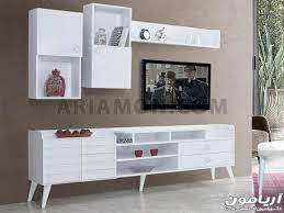 میز تلویزیون طرح ترکیه مدل ts154 میز تی وی دکوری دار سفید جادار کرکره ای home room design wall boxes modern tv table