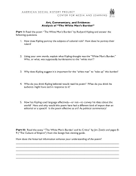 Art Commentary And Evidence Analysis Of The White Man S Burden Worksheet For 8th 12th Grade Lesson Planet