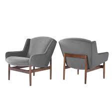 Pair Of Jens Risom Lounge Chairs In Grey Alpaca Brown Leather Recliner Chair Iconic Furniture Design Chair